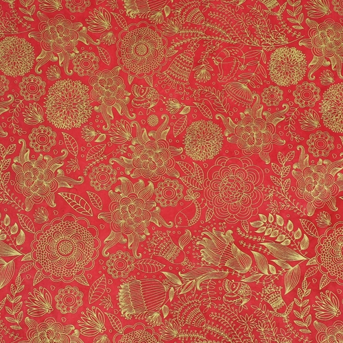 Japanese Red Paper With Gold Thread Stock Photo - Download Image