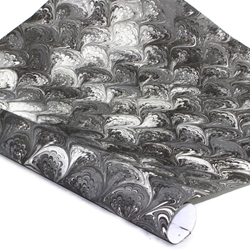 Hand Marbled Paper - GRAYSCALE PEACOCK