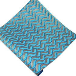 Screenprinted Indian Cotton Paper - TEAL BLUE GOLD WAVES